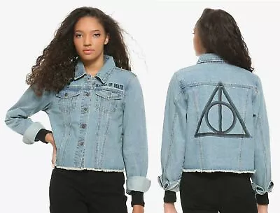 Buy Harry Potter Deathly Hallows Crop Denim Jean Jacket Top Shirt S MSRP $59.90 • 16.92£