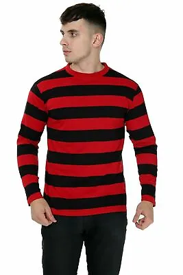 Buy Unisex Red Black Stripe T-Shirt Full Sleeve Pullover Fancy Dress Outfit Uk New • 14.99£