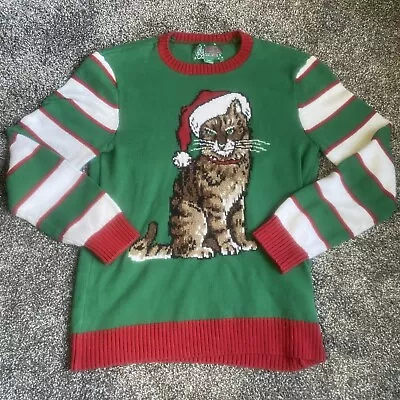 Buy Cat Ugly Christmas Sweater Size Medium Kitty Pet Grumpy Santa Hat Red Green • 20.78£