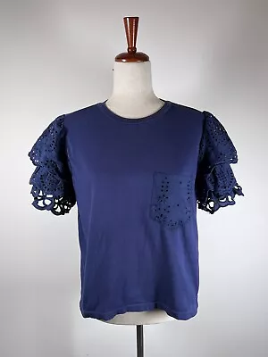 Buy Forever That Girl For Anthropologie Short Sleeve Shirt Women's Medium Blue Lace • 23.68£