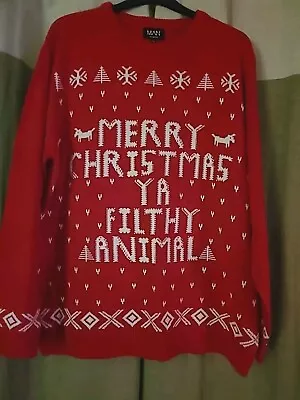 Buy WORN ONCE Mens Knitted Style Red Merry Christmas Ya Filthy Animal Jumper 4XL • 2.99£