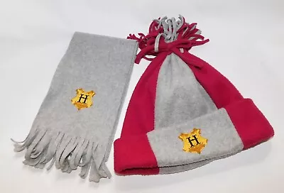 Buy Harry Potter Hogwarts Fleece Hat And Scarf Set Grey And Burgundy - Age 5-7 Years • 1.99£