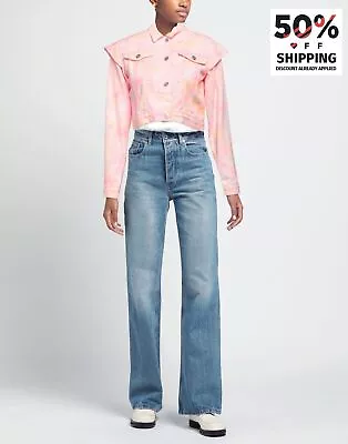Buy MARC ELLIS Cropped Denim Jacket IT40 US4 UK8 S Pink Single-Breasted • 9.99£