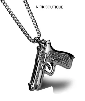 Buy Men Pistol Beretta Necklace Gun Weapon Chain Pendant Dark Grey Jewellery Gift  • 4.80£