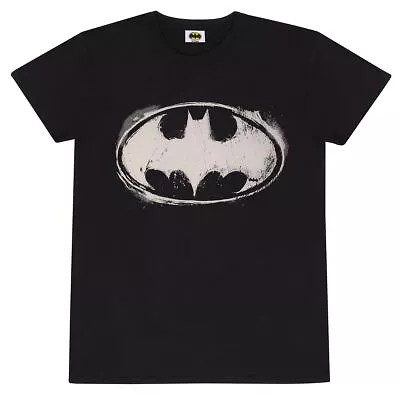 Buy Batman T-Shirt DC Comics Official BW Distressed Logo Symbol Black New • 13.95£