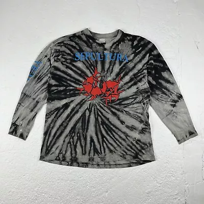Buy Vintage 90’s Single Stitch Sepultura Long Sleeve T Shirt Tie Dye XL Black/grey • 190£
