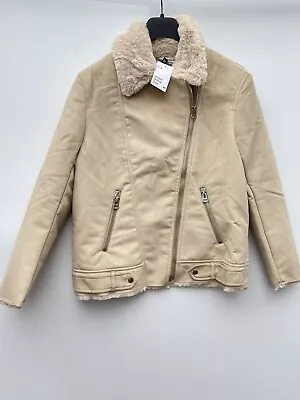 Buy H&M Faux Suede/Shearling Biker Jacket Beige Size 14 BNWT • 44.99£