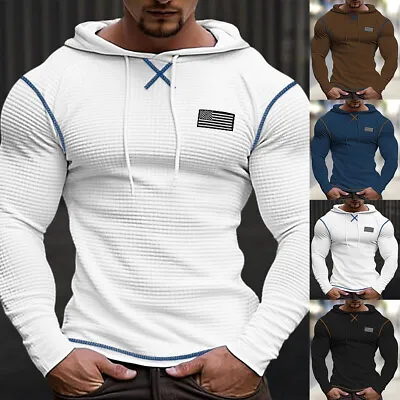 Buy Mens Long Sleeve Hooded T Shirt Sport Gym Fitness Muscle Slim Fit Tops Shirts • 13.09£