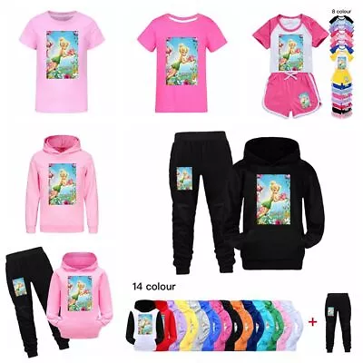 Buy Kids Tinkerbell Fairy T-shirts Hoodie Joggers Pants Tracksuits Tops Sportwear AA • 19.99£