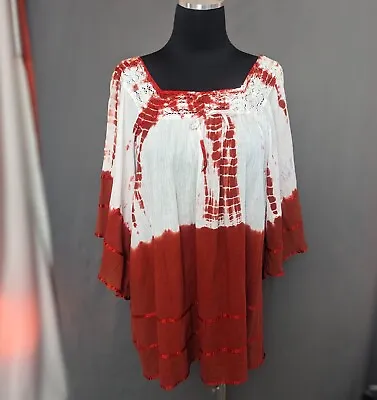 Buy ADVANCE APPARELS Cotton Linen Kimono Red White Tie Dye Tunic Plus Size Top EUC • 15.16£