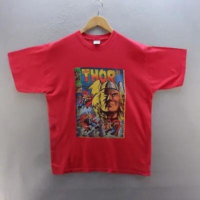 Buy Thor T Shirt Large Red Graphic Print Short Sleeve Cotton Marvel Comic Strip Mens • 8.09£