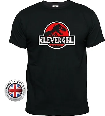 Buy JURASSIC PARK Inspired Raptor CLEVER GIRL Unisex,Ladies Fitted,Kids Black Tshirt • 14.99£