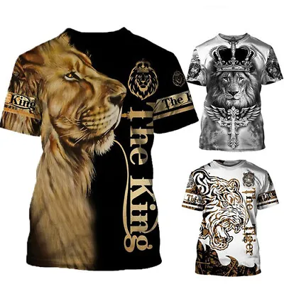 Buy Animal King  Lion Tiger 3D Print Mens Casual Short Sleeve Unisex T Shirt Tee Top • 10.79£