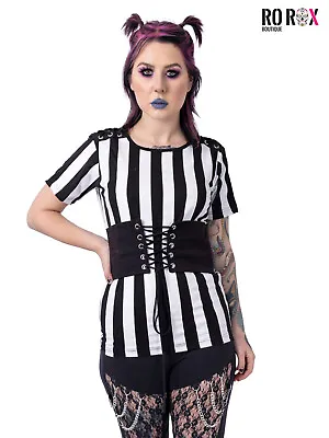 Buy Heartless Ghosted T-Shirt Corset Waist Cincher Stripe Top Gothic Sexy Eyelet • 11.20£