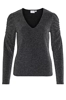 Buy Vila Clothes Women's  Long Sleeve Low-Cut V-Neck T-Shirt In Black • 52£