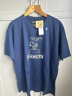 Buy UNIQLO X PEANUTS Vintage Oversized Long T-shirt Navy Size L Snoopy NEW With Tag • 19.95£