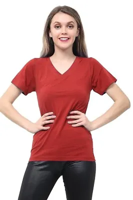 Buy Woman's Ladies Tops Plain Short Sleeve V-NECK T-Shirt Top Plus Size Tops Shirts • 5.99£