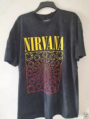 Buy Oversized Acid Wash Nirvana T Shirt Charcoal Boohoo Large • 14.99£