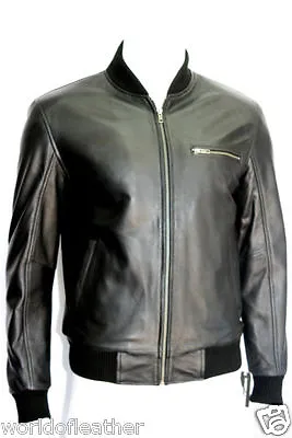 Buy Ryan Mens ,fashion Classic Retro, Celebrity Black Leather Bomber Jacket • 79.99£