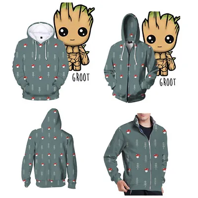 Buy I Am Groot 3D Zipper Hoodies Cosplay Superhero Sweatshirts Jacket Coats Costumes • 14.40£