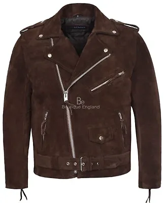 Buy BRANDO Brown Suede Biker Jacket Men's Classic Brando Style 100% Real Leather MBF • 114.77£