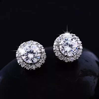Buy 925 Sterling Silver Halo Full CZ Hoop Stud Earrings Women Girl Jewellery Gift UK • 3.89£