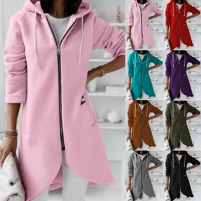 Buy Womens Long Sleeve Zip-Up Hooded Jacket Jumper Hoodie Cardigan Coat Sweatshirt • 15.44£