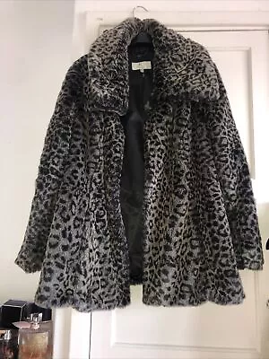 Buy Country Faux Fur Leopard Animal Print Coat Jacket 90s Mob Wife Petite 12-14 • 19.95£