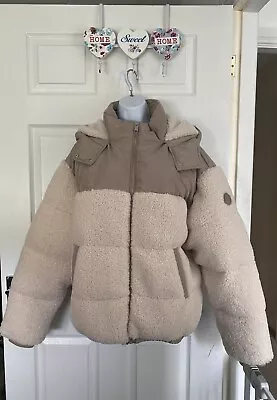 Buy F&F Hooded Short Beige Teddy Bear Puff Jacket Size 22 (BNWT) • 20£