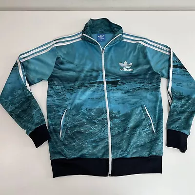 Buy Rare Mens Adidas Ocean Star All Over Print Jacket Medium - Turquoise - Back Logo • 30£