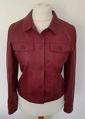 Buy MARKS AND SPENCER - REAL LEATHER Jacket RED Soft Western Size 12 • 49.99£