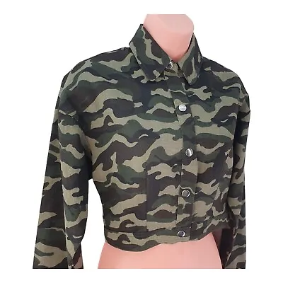 Buy Women's PrettyLittleThing Jacket Cropped Size 4 Color Camo Cotton 100% Excellent • 9.99£