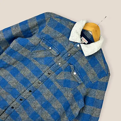 Buy Cat And Jack Shirt Jacket Shacket Blue Grey Check Fleece Collar Overshirt XL/L • 7.99£