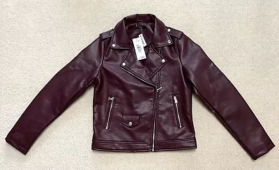 Buy New Womens George Burgundy Faux Leather Biker Jacket Size S / 8-10 • 15.99£