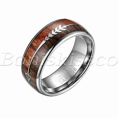 Buy Men's Women's Couple Valentines Tungsten Ring Wood Arrow Engagement Wedding Band • 14.45£