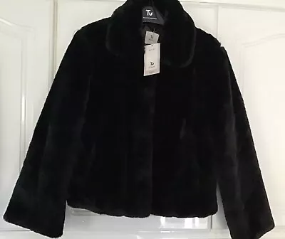 Buy NEW Tu Size 8 Black Faux Fur Long Sleeve Coat Jacket Collared 2 Front Pockets  • 35£