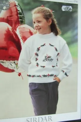 Buy Christmas Childrens Candles & Holly Sweater Knitting Pattern DK Sirdar 4790 • 2.99£