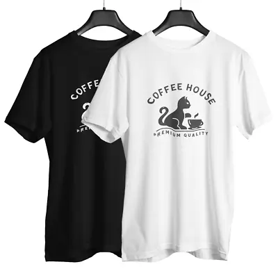 Buy T-Shirt Coffee Cat Printed Graphic Logo Cute Animal Short Sleeve Tee Shirt Top • 14.95£