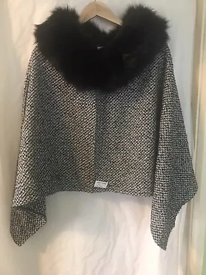Buy BNWT Knitted Shawl/ Cape Black Fur Collar Rrp£40 Winter Christmas • 18£