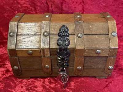 Buy Vintage 1970's Wooden Gothic Style Treasure Chest Jewellery Box With Padlock • 22£