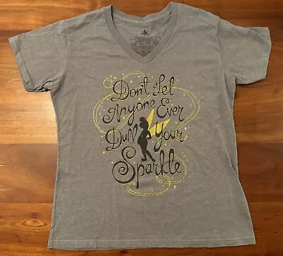 Buy Disney Store Womens Tinkerbell Sparkle Quote V Neck T Shirt Sz XL • 8.65£