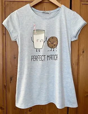 Buy FB Sister Blue Milk & Cookies Kawaii T-Shirt / Short Sleeve Top VGC Size XS • 0.99£