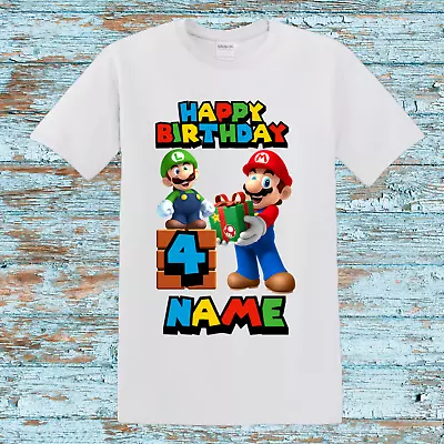 Buy Mario Personalised Kids Birthday Party Boy T-shirt Gift Any Name Number 3-14yer • 10.99£