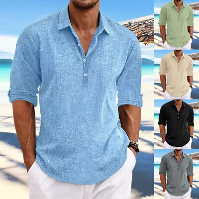 Buy Mens Summer Beach Polo Shirts Collar Button V Neck Casual Holiday T Shirt Tops • 13.29£