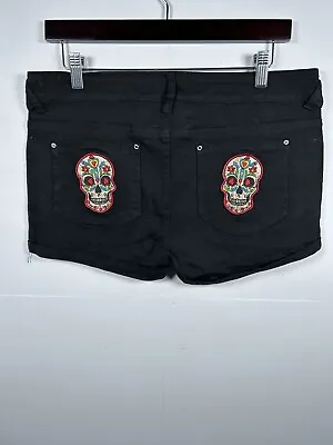 Buy Banned Apparel - Mini Shorts - Sugar Skull - Goth Rock Chick - Black Uk 32 • 11.99£