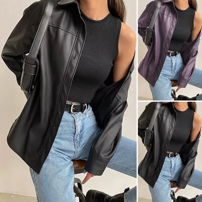 Buy Ladies Lapel Faux Leather Jacket Soft Leather Slim Fitted Classic Biker Jacket • 17£