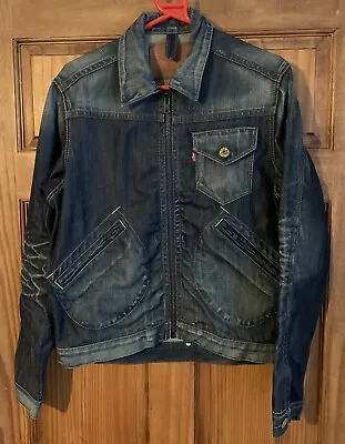 Buy Vintage Levis’s Mens Blue Distressed Zip Up Jacket-Size L (Excellent Condition) • 44.99£