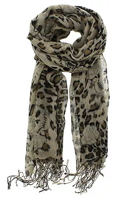 Buy Zac's Alter Ego Long Lightweight Scarf With Skulls, Roses & Leopard Print • 10.69£