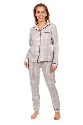 Buy Ladies Nightwear Pyjamas Sets  100% Cotton Flannel Check Brushed Comfort Dress • 13.99£