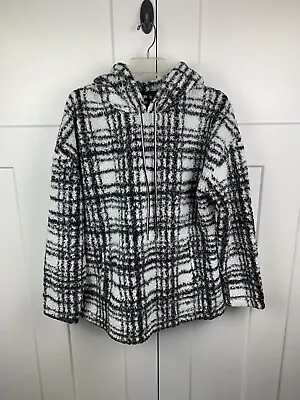 Buy Te Verde XL Black White Plaid Sherpa Fleece Long Sleeve Hooded Pullover • 9.49£